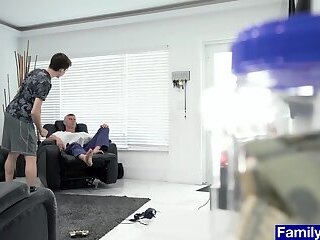 Foul mouthed teen punished and fucked bareback by pops