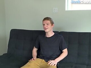 Auditioning jock jerks unshaved dick until spraying cum
