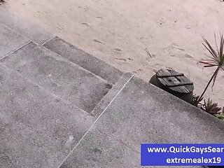 Students fucked outside a bungalow on a public beach