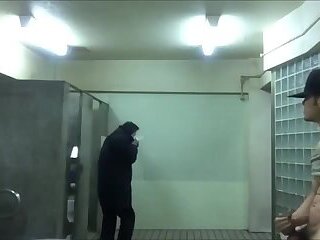 jerking off in a busy public station wc