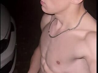 Cute teenager with a Big Dick jerking off in front of the window