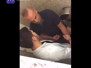 jerking guys in public toilet