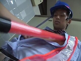 Worker milked to cum in toilet
