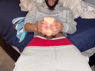 Black guy fucking toy with sneakers