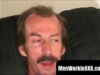 Mustached guy tugs his cock hard before explosive cum