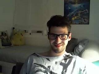 Sexy nerdy guy blowing a big load
