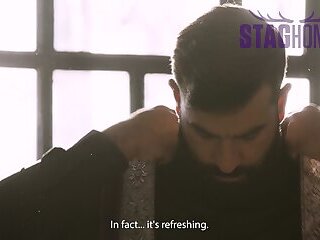 Staghomme Leandro watches big uncut cock slide inside Bastian Karim