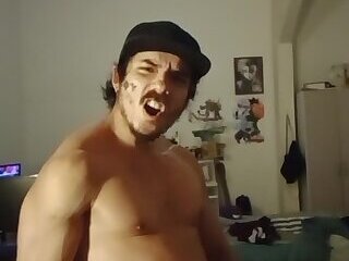 Sexy dude working out and jerking off