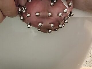 Added more 6 gauge piercings to my scrotum, slid my finger down my urethral using my precum