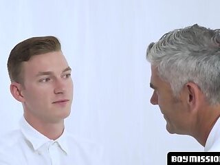 Old muscular teacher's raw threesome with Mormon twink