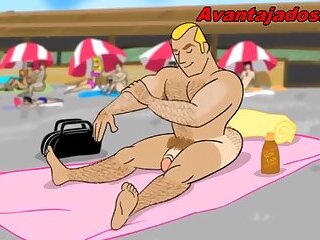 Gay Beach Orgy with Big Ass Man