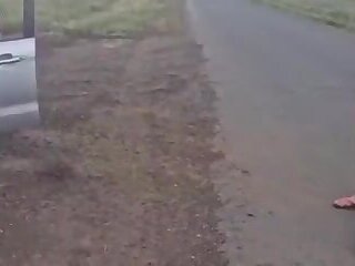 Public hot fuck on the highway , cum in the ass and in the mouth right on the hood of the car