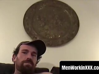 Mature dude with beard has an intense solo masturbation session