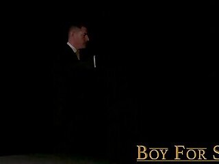 BoyForSale - Heavily tattooed DILF & friend bareback smooth blond boy