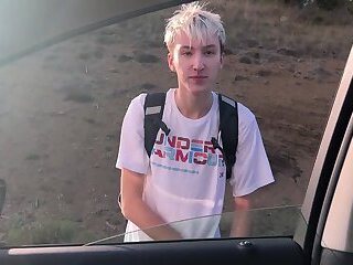 We picked up a cute twink guy on the road and fucked him with my girlfriend