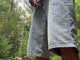 Masturbation in nature while picking mushrooms