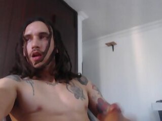 Hot Tattooed Guy With Locs Jerks-off and Cums