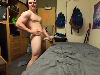 Muscular college boy fucks clear fleshlight