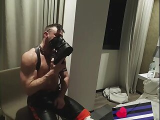 Leather muscle biker