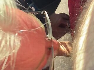 Prickle sucking dick outside exposed
