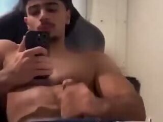 Nerdy arab jerking off in gaming chair