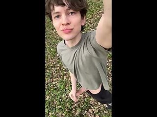 Sexy Twink Plays Risky With His Huge Veiny Cock In The Woods