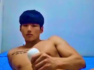Korean MUSCULAR HUNK solo Fleshlight fuck