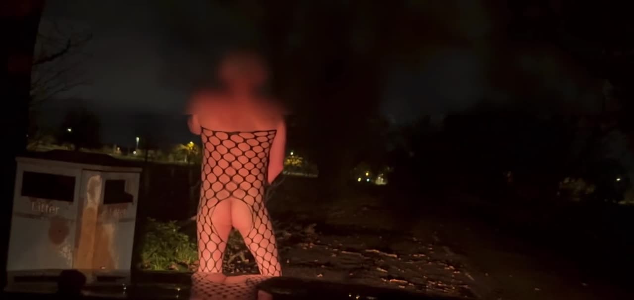 Stripping out of my body stocking and wanking at side of road