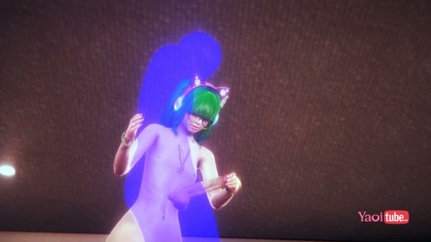 Yaoi Femboy Green hair footjob and handjob
